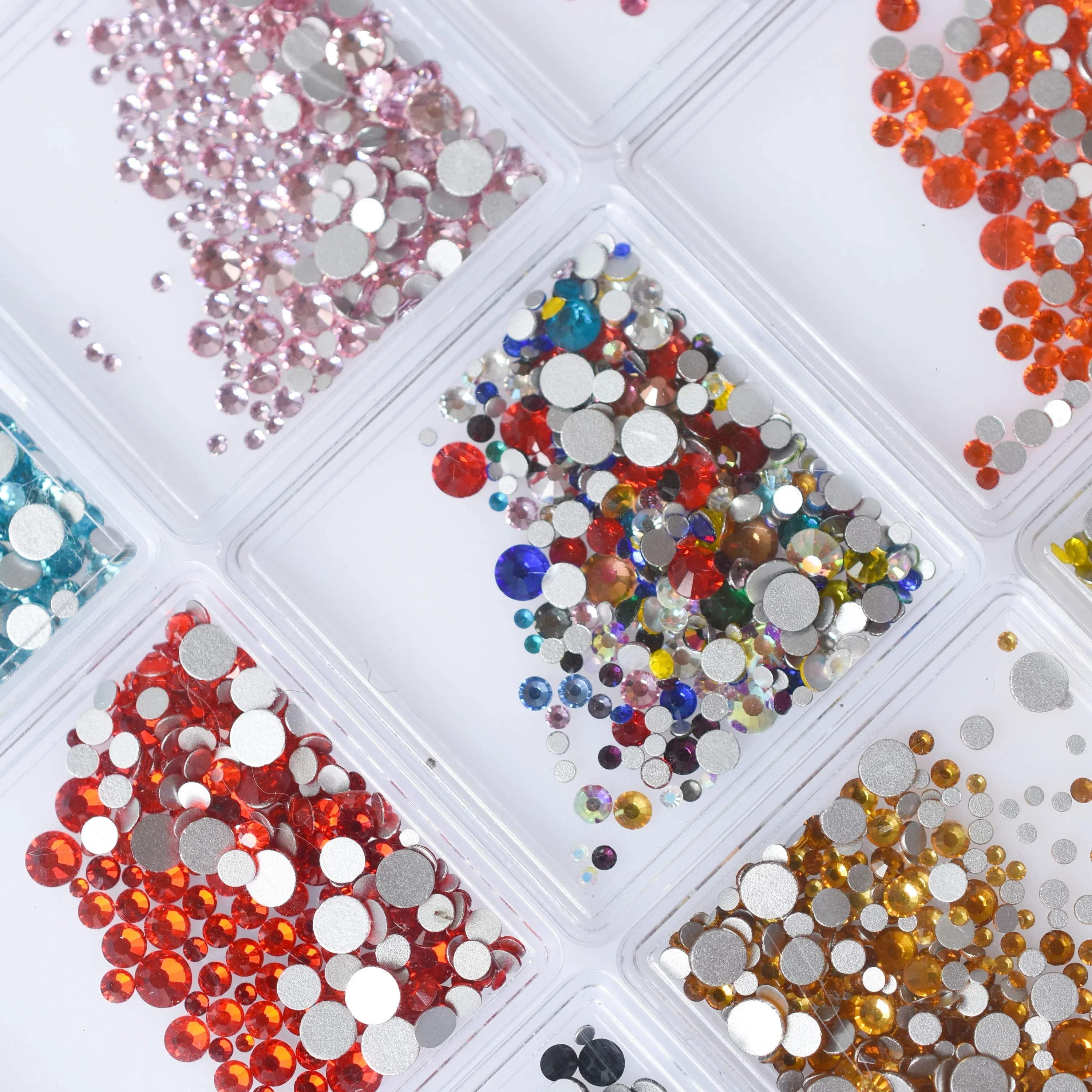 1Box Mixed Size SS4-20 Nail Art Decorations Glass AB Crystal Rhinestones FlatBack Diamond Gems 3D DIY Glitter Red Green Black