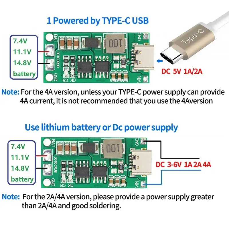 Multi-Cell 2S 3S 4S Type-C To 8.4V 12.6V 16.8V Step-Up Boost LiPo Polymer Li-Ion Charger 7.4V 11.1V 14.8V 18650 Lithium Battery