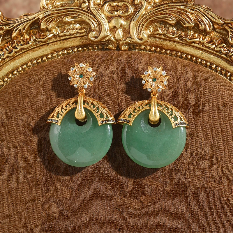 

Vintage Green Earrings Jade Natural Stone Drop Gold Color Luxury Jewelry For Woman Pendant High Quality Brand 2025 New Arrival