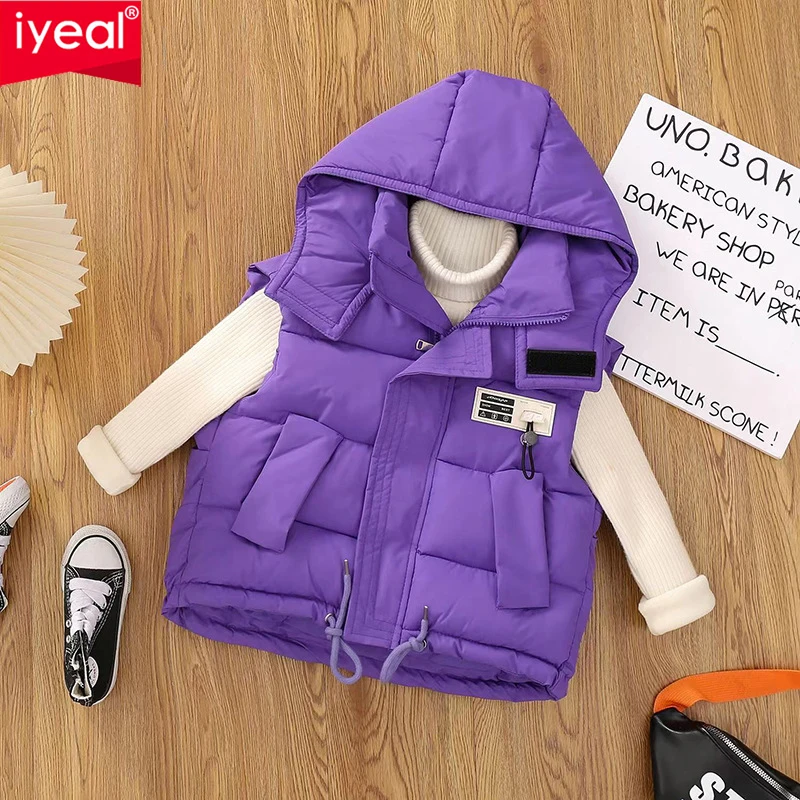 IYEAL Winter Children\'s Vest Thick Down Cotton Warm Girls Outerwear Coats Kids Boys Clothes Hooded Jackets Autumn Waistcoats