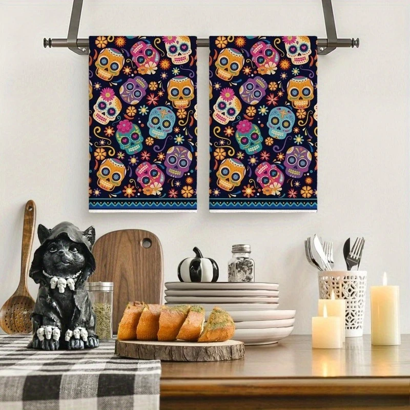 

Мексиканский день мертвых кухонные полотенца для посуды Мексиканский сахарный череп цветок впитывающие полотенца для рук чистящие салфетки кухонные принадлежности