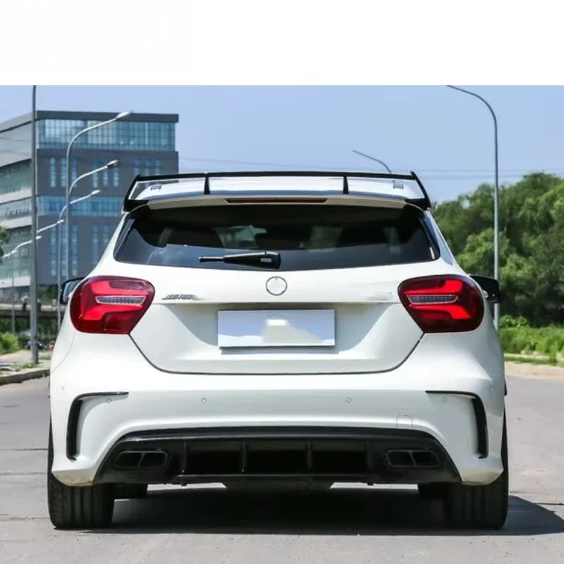 W176 rear diffuser fit for A class W176 sport 2017-2019y to A45 style gloss black rear lip with exhaust tips diffuser for A45