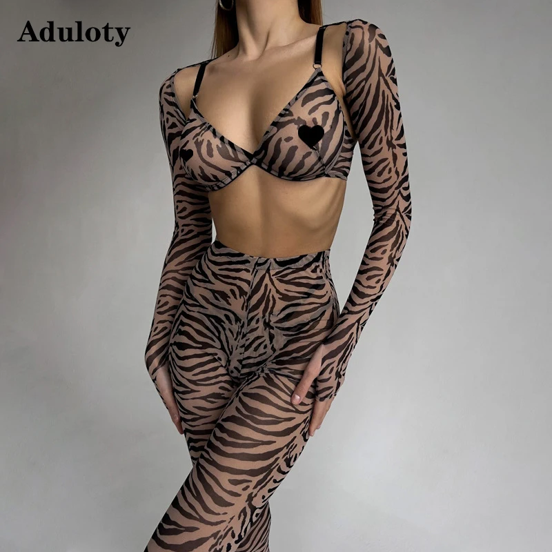 

Aduloty Women Sexy Underwear Thin Mesh Summer New Erotic Lingerie Leopard Pattern Mesh Perspective Shaping Underwear Set of Four