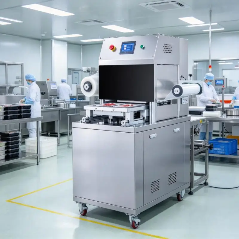 Industrial MAP Packaging Machine Modified Atmosphere Gas Flush Tray Sealing Equipment for Meat and Seafood