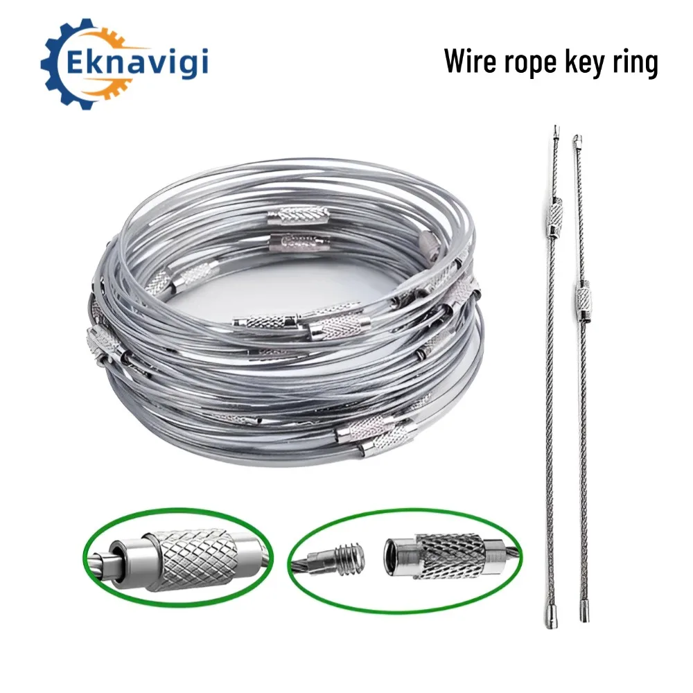 10PCS M1.5 304 Stainless Steel Wire Rope Key Ring Mountaineering Buckle Connection Rope