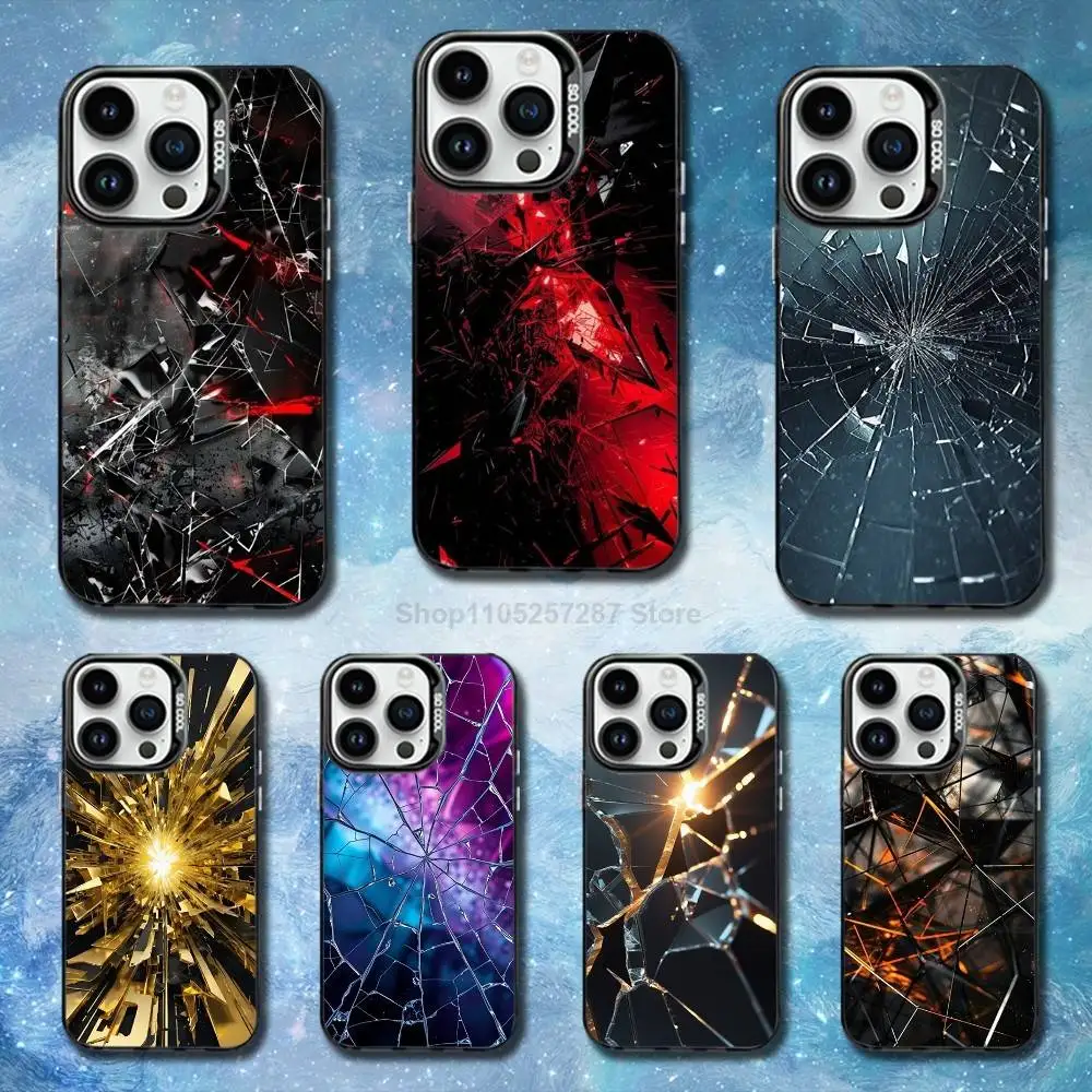 

Broken Art Glass Texture Phone Case For iPhone 14,17,15,Mini,Pro,SE,13,XS,MAX,12,11,16,Black Matte Silicone Cover