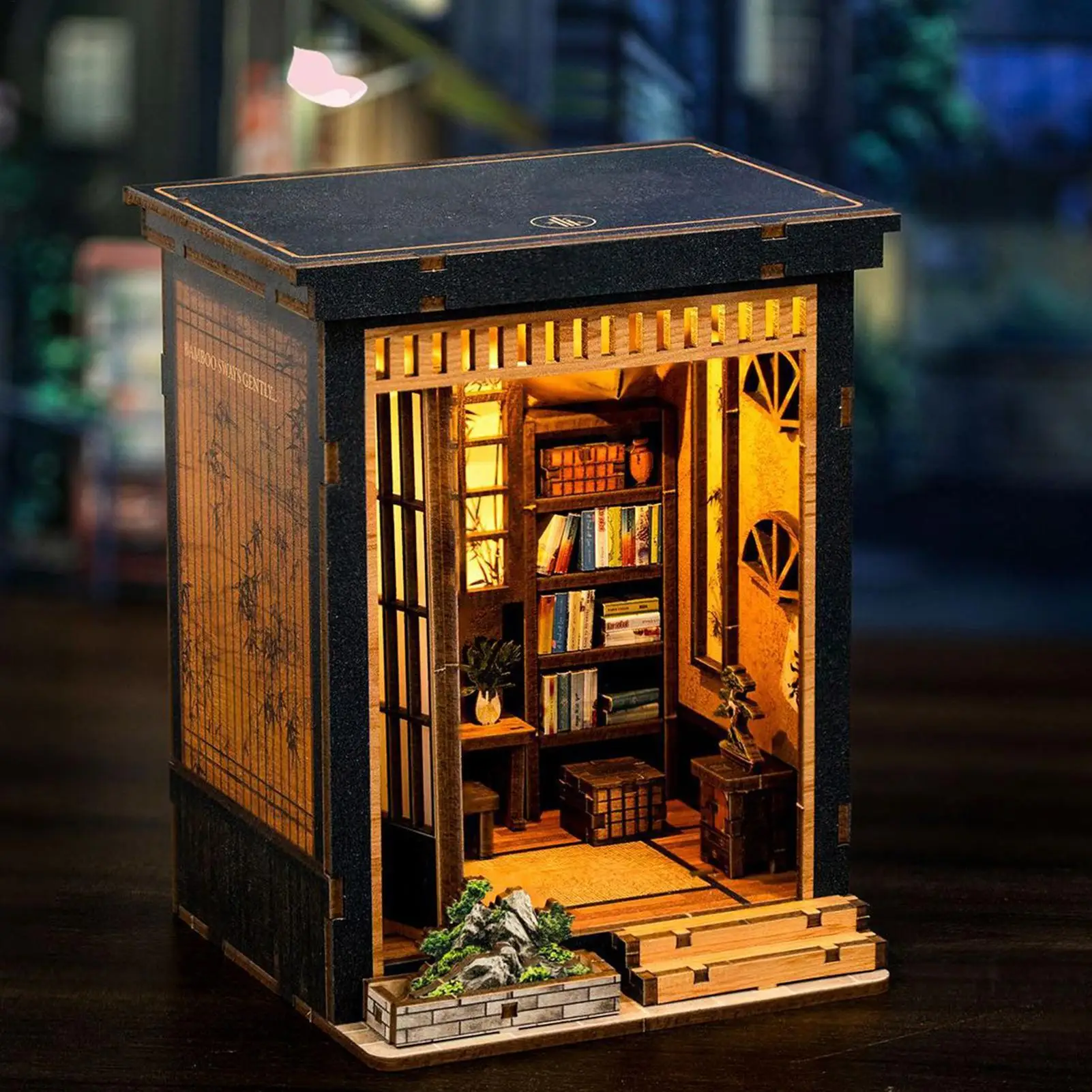طقم بناء منزل صغير من الخشب على الطراز الياباني لتزيين المكتب، مجموعة بيت الدمية الصغيرة للبالغين، عطلة عيد الميلاد والعائلة #5