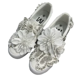 White Sneakers Big Rhinestone Bow Pu leather Flower Thick Bottom 4cm Lazy Wear Large Size Designer Women Vulcanized Shoes