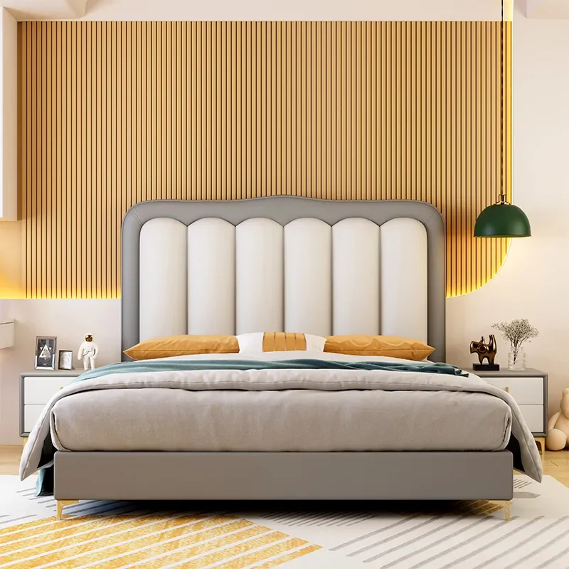 for Modern Simple Kids Bed Skin-friendly Silicone Leather Dirt-resistant Easy to Clean Solid Wood Soft Bed for Girl Boy