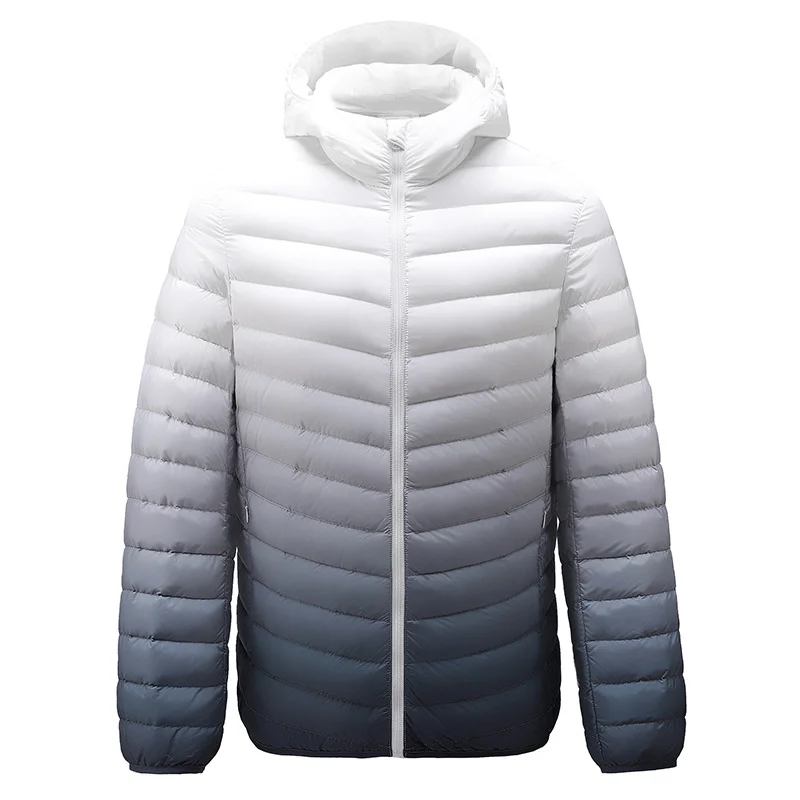 Top Grade Men Winter Jacket Autumn New 90% White Duck Down Fashion Hooded Gradient Color Casual Parkas