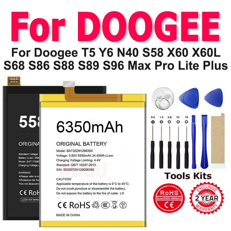 

XDOU Doogee X60 BAT16514300 BAT16464500 Battery For Doogee T5 Y6 N40 S58 X60 X60L S68 S86 S88 S89 S96 Max Pro Lite Plus + Tool