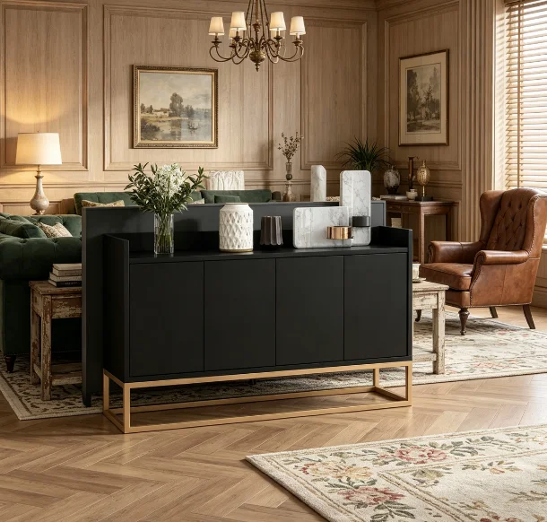Rosahqnda Sideboard, 120 cm breit, Küchenschrank mit Arbeitsplatte, Buffetschrank, Sideboard mit 4 Türen und verstellbaren Einlegeböden, Küchenbuffet für Küche, Wohnzimmer, Esszimmer, 120 x 30 x 80 cm