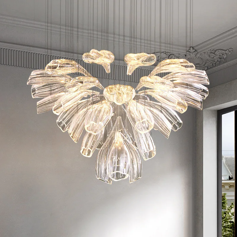 Modern Luxury Glass Petal Chandelier Ceiling Villa Living Room Dining Room Hanging Lights Led Indoor Fixtures Stairs Lighting