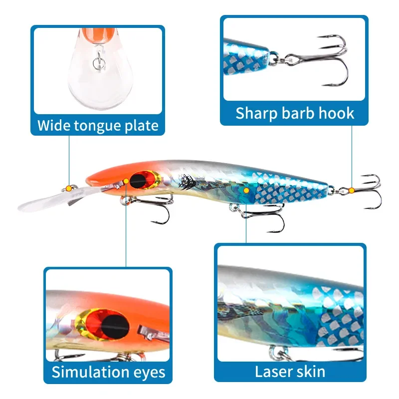 Vivid Deep Diving 8M+ Big Minnow Wobbler 10 Color Fishing Lures Simulate Bending Trolling for Freshwater Carnivorous Fish