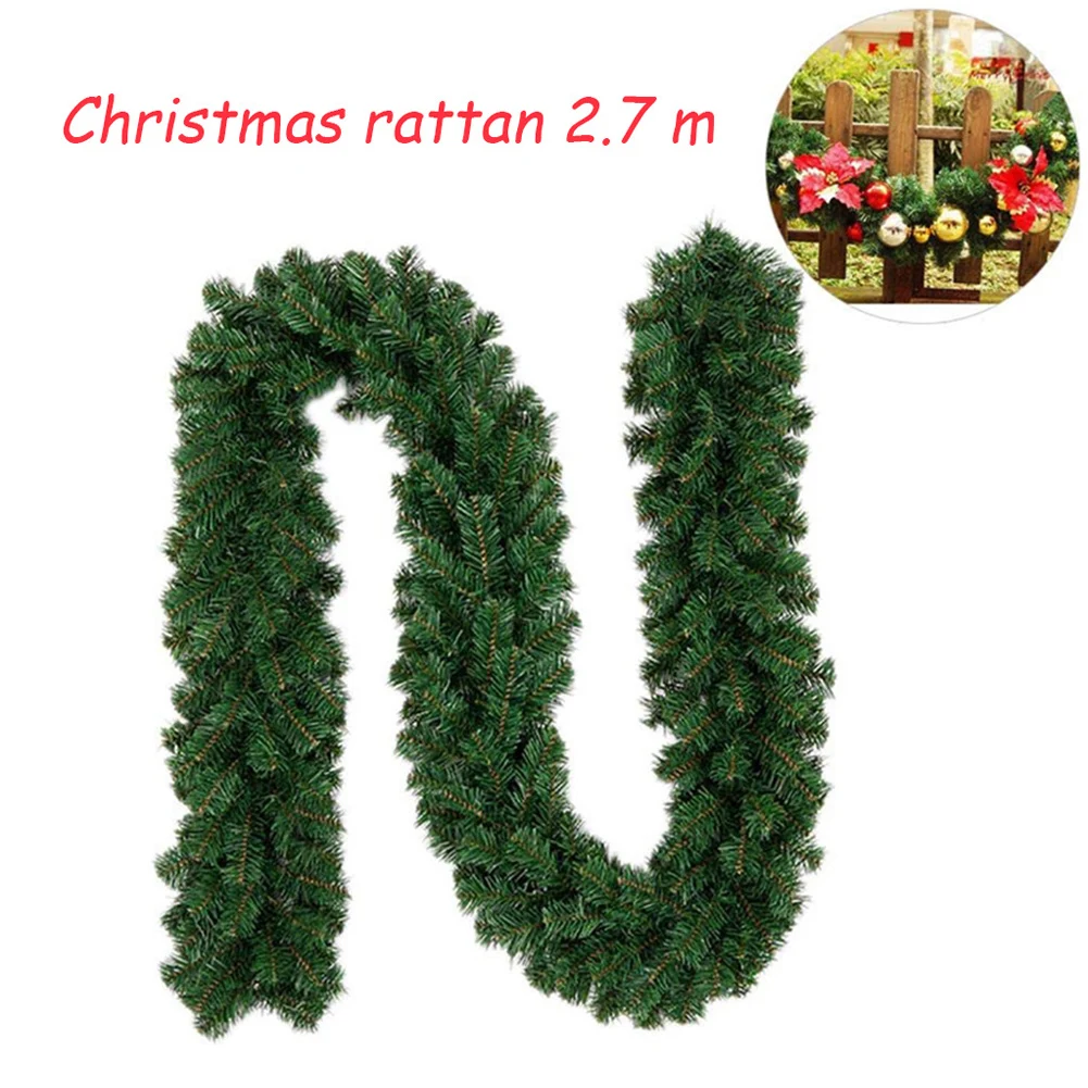 2.7m Christmas Rattan Garland Decorative Christmas Garland Artificial Xmas Tree Rattan Banner Hanging Decoration Party Wreath