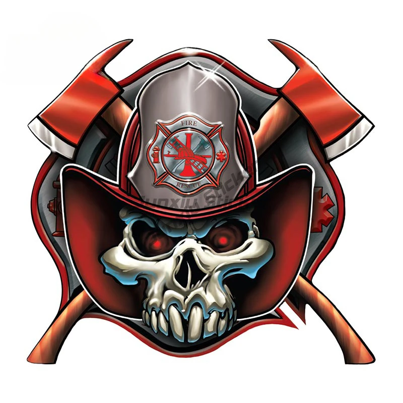 Personality Fireman Skull Car Sticker Fire Rescue Decal  Fuel Tank Cap Window Stickers Fire Department Skull Metal Car Styling