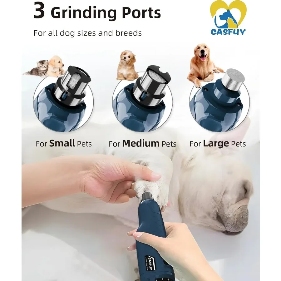 Moedor de unhas elétrico recarregável silencioso de 45db e 6 velocidades com 2 luzes LED para cães e gatos grandes, médios e pequenos
