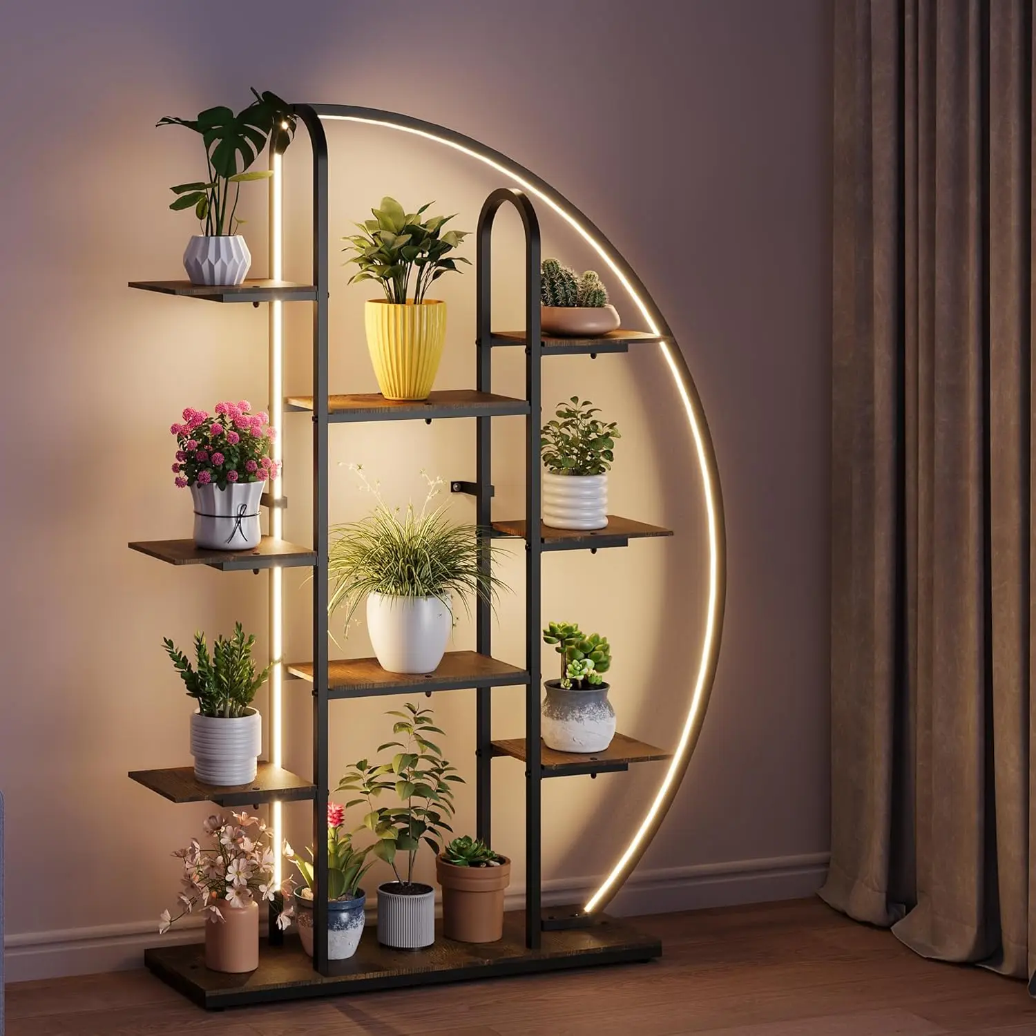 Big Plant Stand Indoor with Grow Lights and LED Light, 61Tall Metal Plant Shelf Flower Stand for