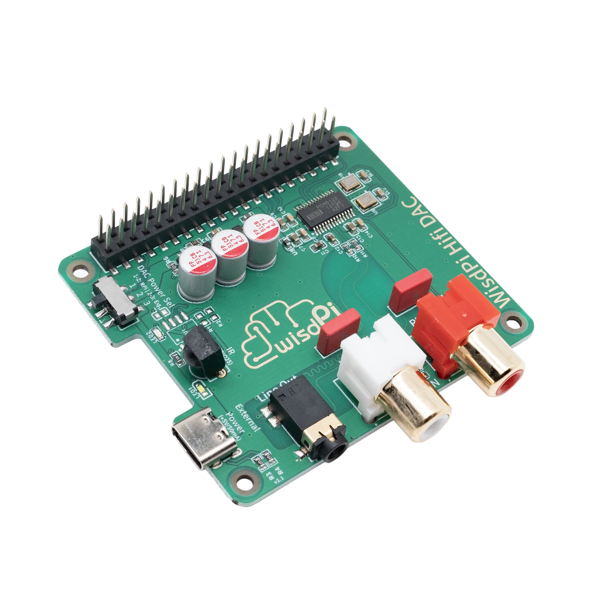 WisdPi HiFi DAC | Raspberry Pi PCM5122 Audio 3.5 RCA Gold Plated Power Noise Reduction External Power,Audio Card Expansion Board 