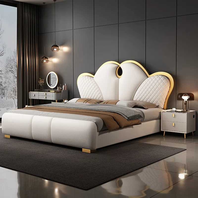 Nordic Marriage Bed Modern Aesthetic Wood King Size Bedroom Bed Storage Space Cama Casal Multifuncional Luxury Furniture