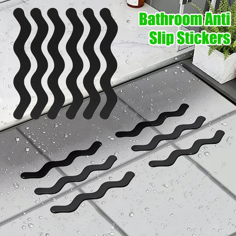 

6Pcs Bathroom Anti-Slip Stickers Transparent Waterproof Safety Strip Bathtub Shower Stair Floor Long Strip Wavy Tape Sticker