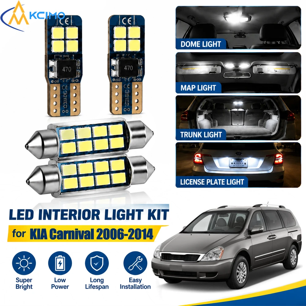 For KIA Carnival Sedona 2006-2014 Canbus Interior LED Light Kit, 6000K Dome Vanity Reading Lamps, Error‑Free Easy Installation