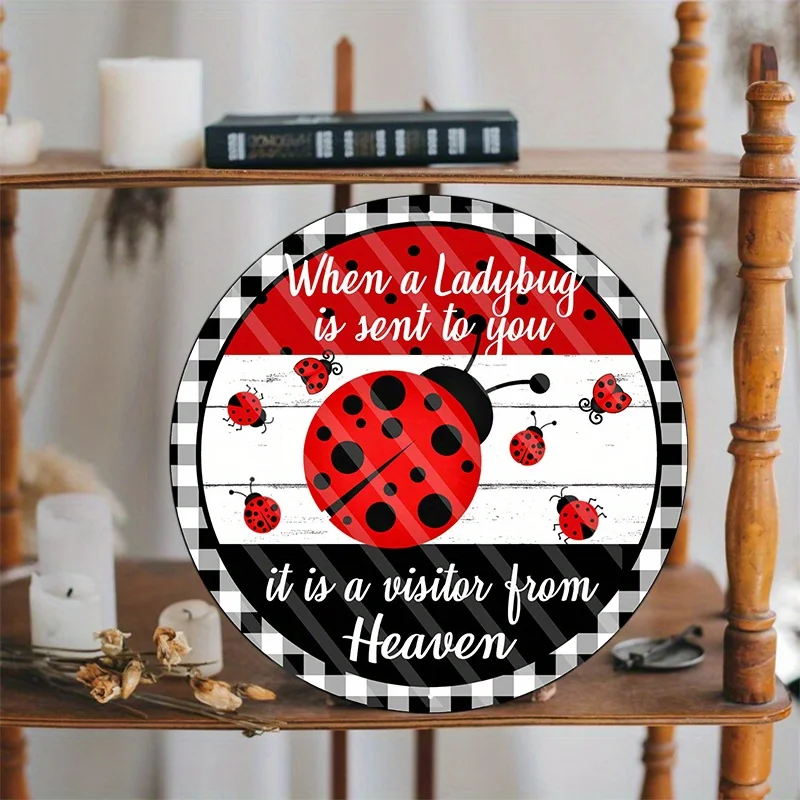 Aluminum Ladybug Heaven Sign, Durable and Heartfelt Decor, Perfect for Wreaths, Doors and Walls, Sentimental Gift Idea, 8x8in