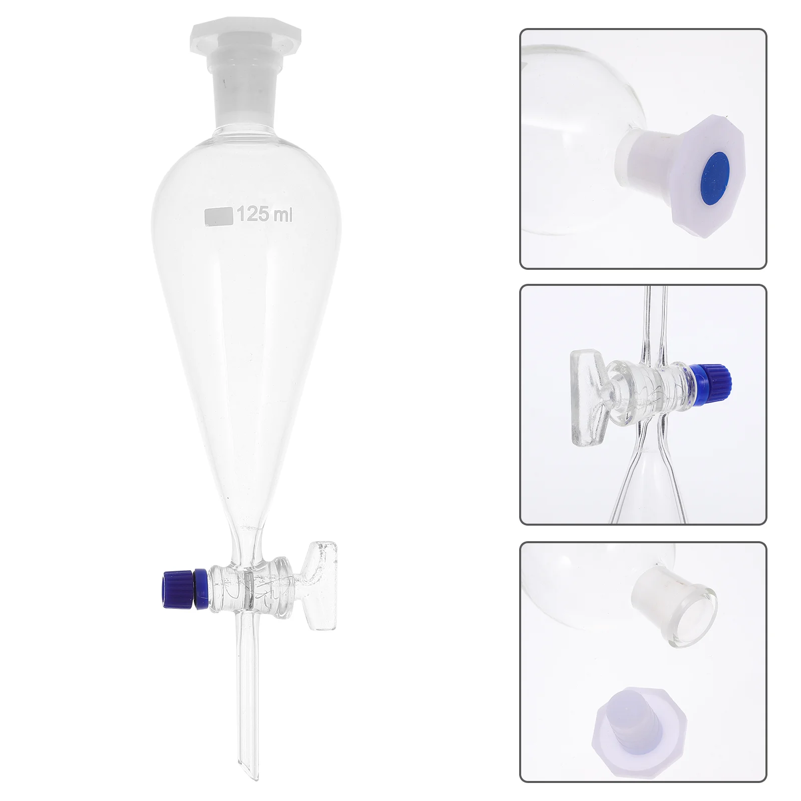 Matraz de fuga en forma de pera de 125 Ml, instrumento de embudo de separación, vidrio de separación en forma de pera de alto borosilicato científico