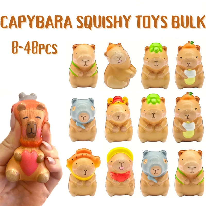 8-48 Piezas de Capibara Squishy Antiestrés, Regalos de Capibara para Premios Escolares y Recuerdos de Fiesta de Cumpleaños (8 estilos)