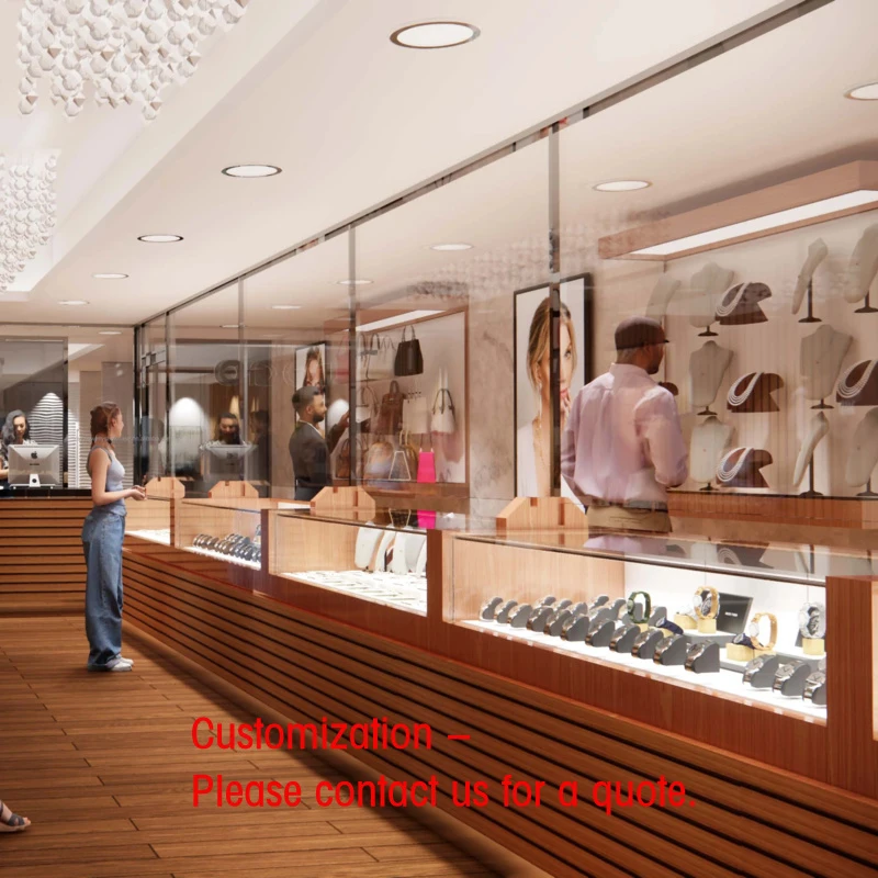 custom.Jewelry & Showroom Interior Design Custom Wooden LED Glass Showcase Counters Waterproof Full Shop Deco