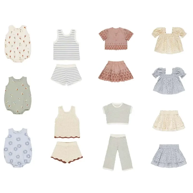 Pre-sale(ship April) 2025 SUMMER Kids Boys Vest Girl Printed Cartoon Shirts and Skirts Suit Toddler Girls Clothes Stripe Tops