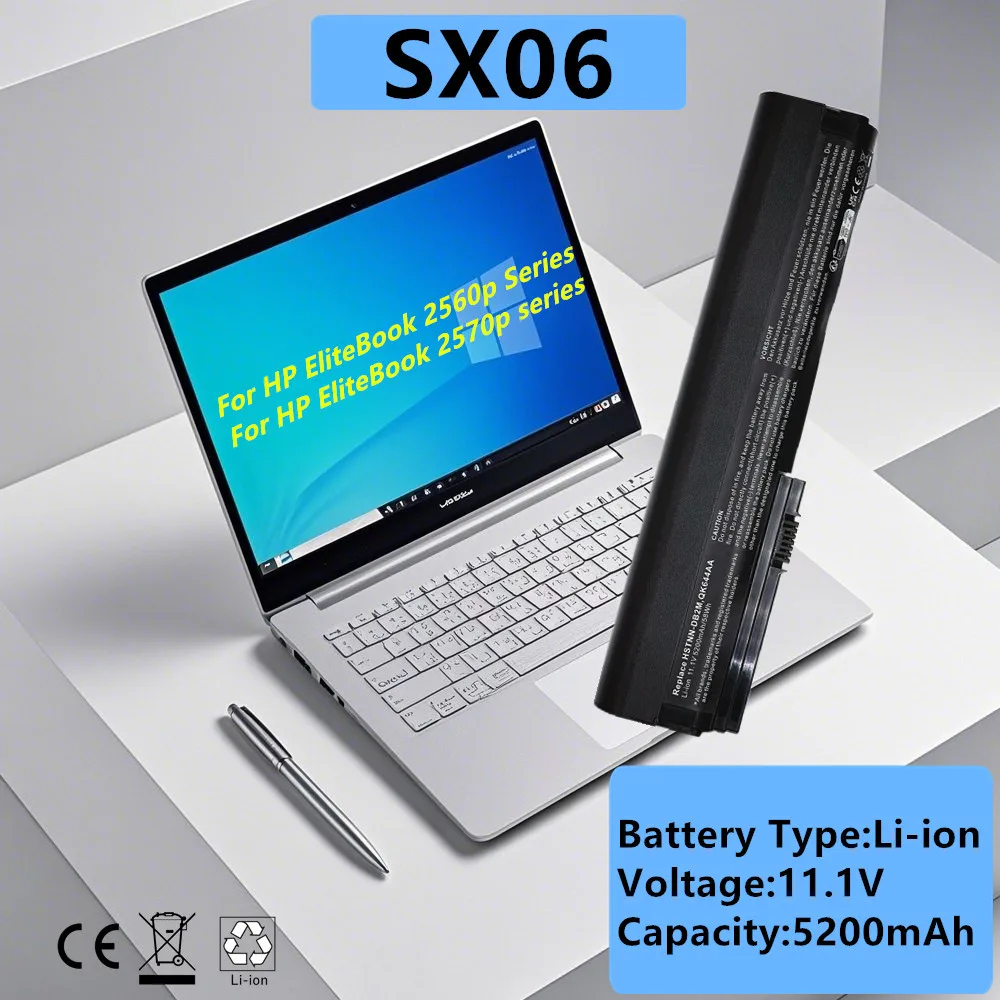 SX06 Laptop Battery For HP EliteBook 2560p 2570p Series HSTNN-C48C HSTNN-C49C HSTNN-DB2L HSTNN-DB2M HSTNN-I08C HSTNN-I92C