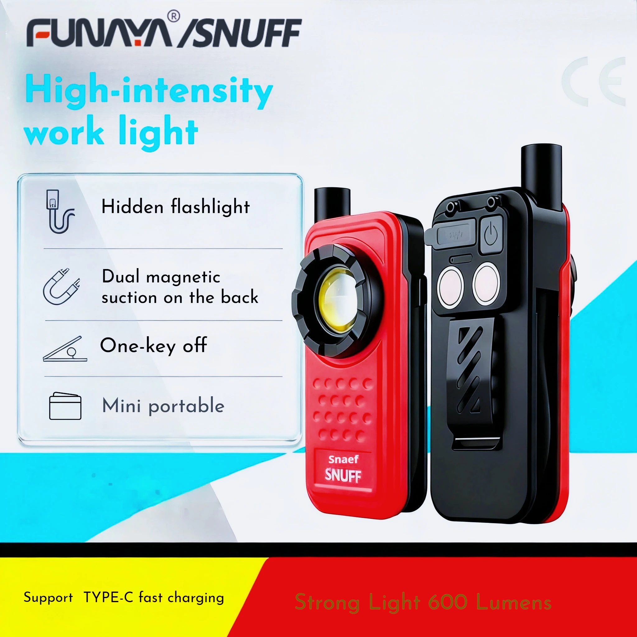 

FUNAYA Mini Portable Super Bright Rechargeable Lithium Battery Flashlight Shockproof Work Light for Auto Repair & Maintenance