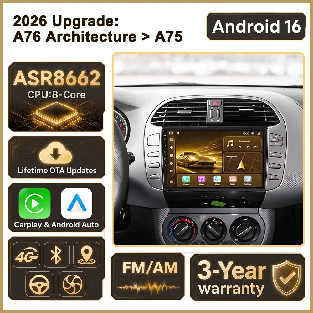 Cortex-A76 Octa-Core Android 16 For Fiat Bravo 198 2 II 2007 -2014 Car Radio GPS Multimedia Player Auto Radio Touch Screen Wifi