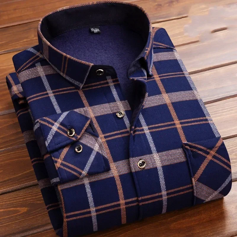 

Autumn Winter Men's Turn-down Collar Plaid Button Geometric Printed Long Sleeved Shirt Cardigan Coat Fashion Casual Formal Tops
