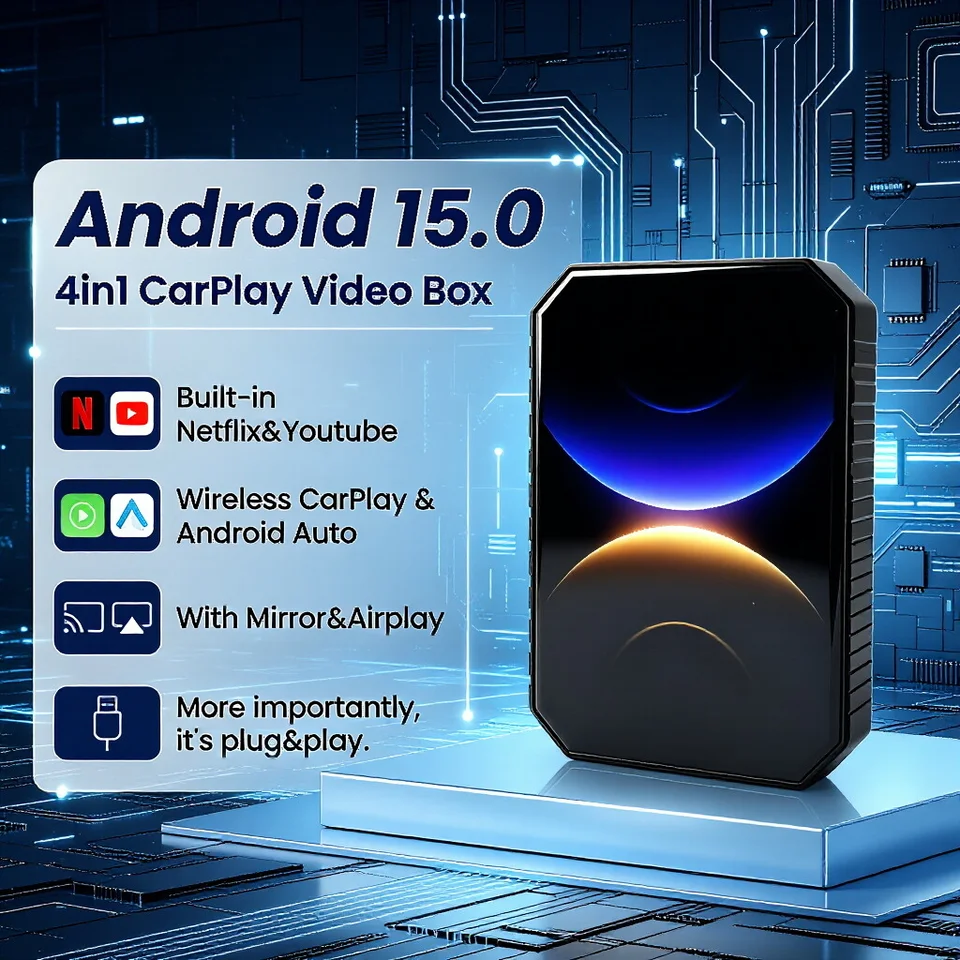 Android 15 CarPlay AI Box Plug & Play Netflix YouTube Car