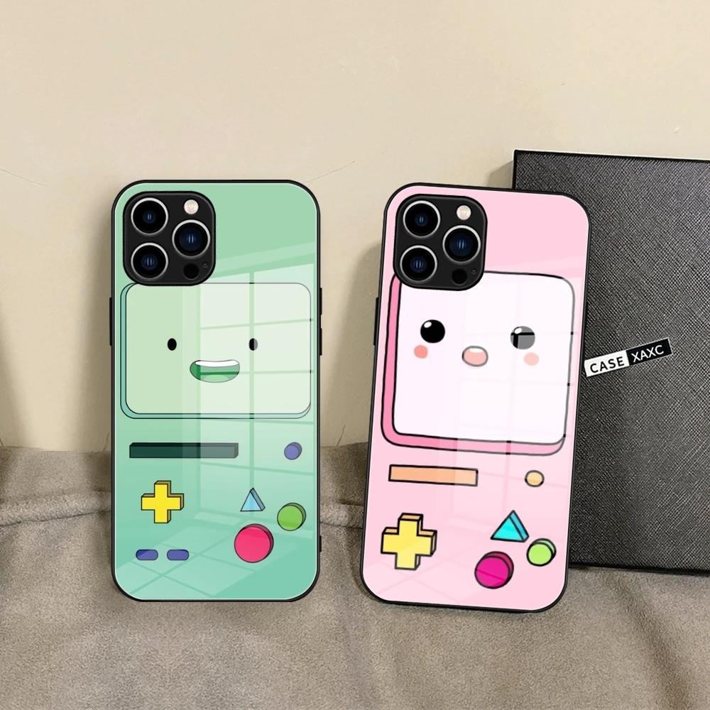 Adventure time cute Beemo BMO Jake Finn Phone Case Glass Shell FOR IPhone 15 14 11 12 Pro 8 7 15 Plus 13 Pro MAX XR XS MINI Cove