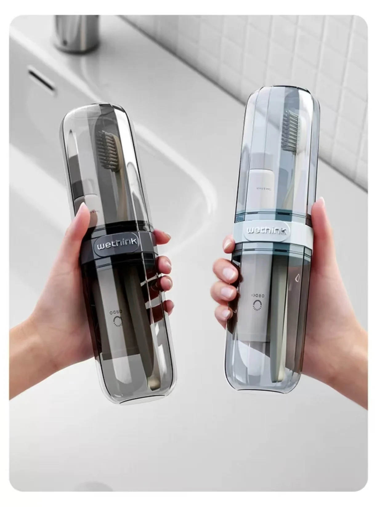 مجموعة أدوات التجميل الشفافة المحمولة، صندوق تخزين للسفر، بما في ذلك كوب غسول الفم أثناء السفر وحامل فرشاة الأسنان #1