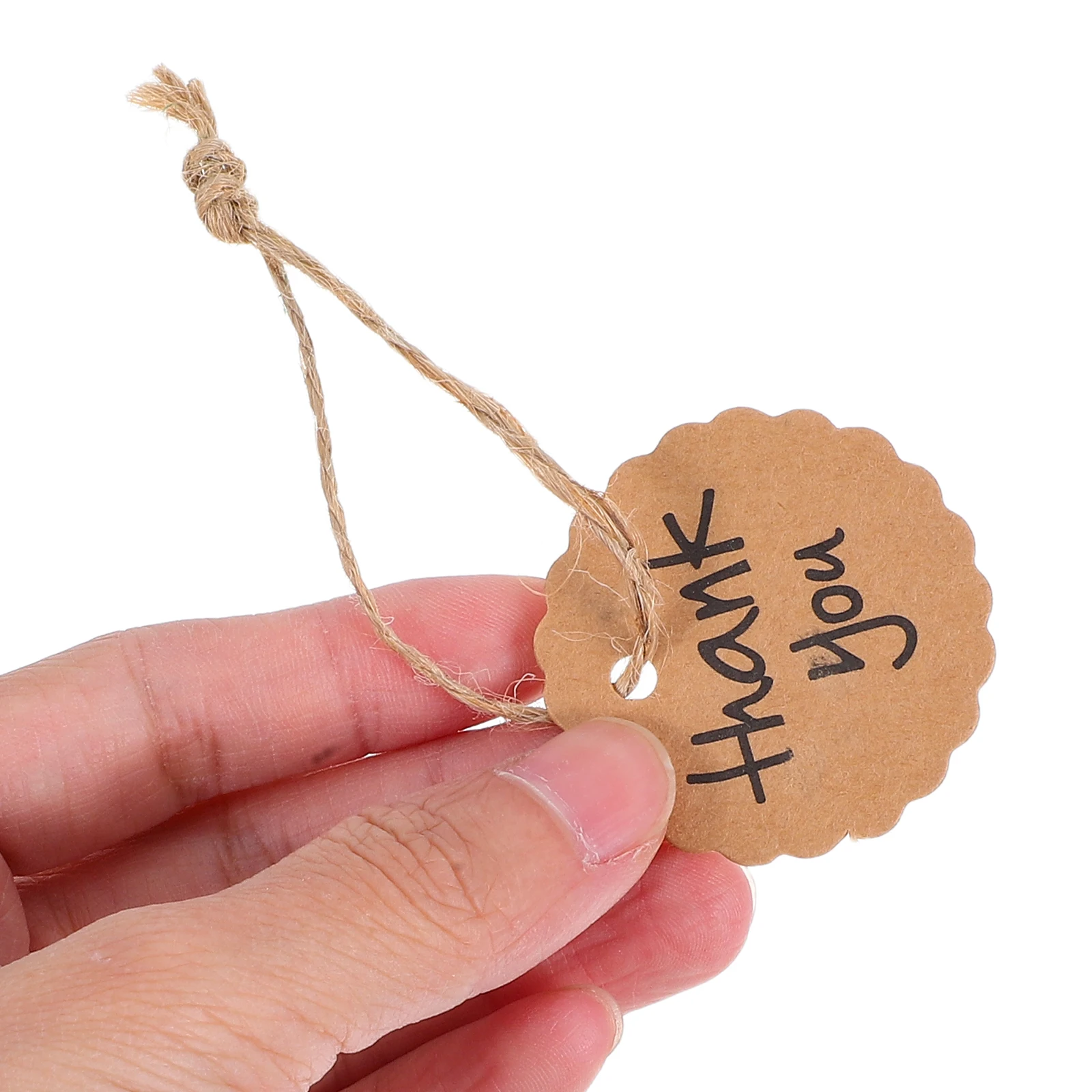 

100Pcs Brown Round Scalloped Kraft Paper Tags 4cm Diameter 20cm String Wedding Party Favor Gift Labels Thank