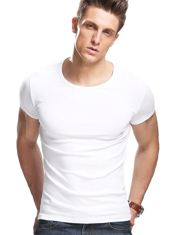 

Men's Slim Fit ort Sve T-irt Elastic Base irt Inner Wear White f Sve Tight Body Summer Casual Sle Knitted Co...
