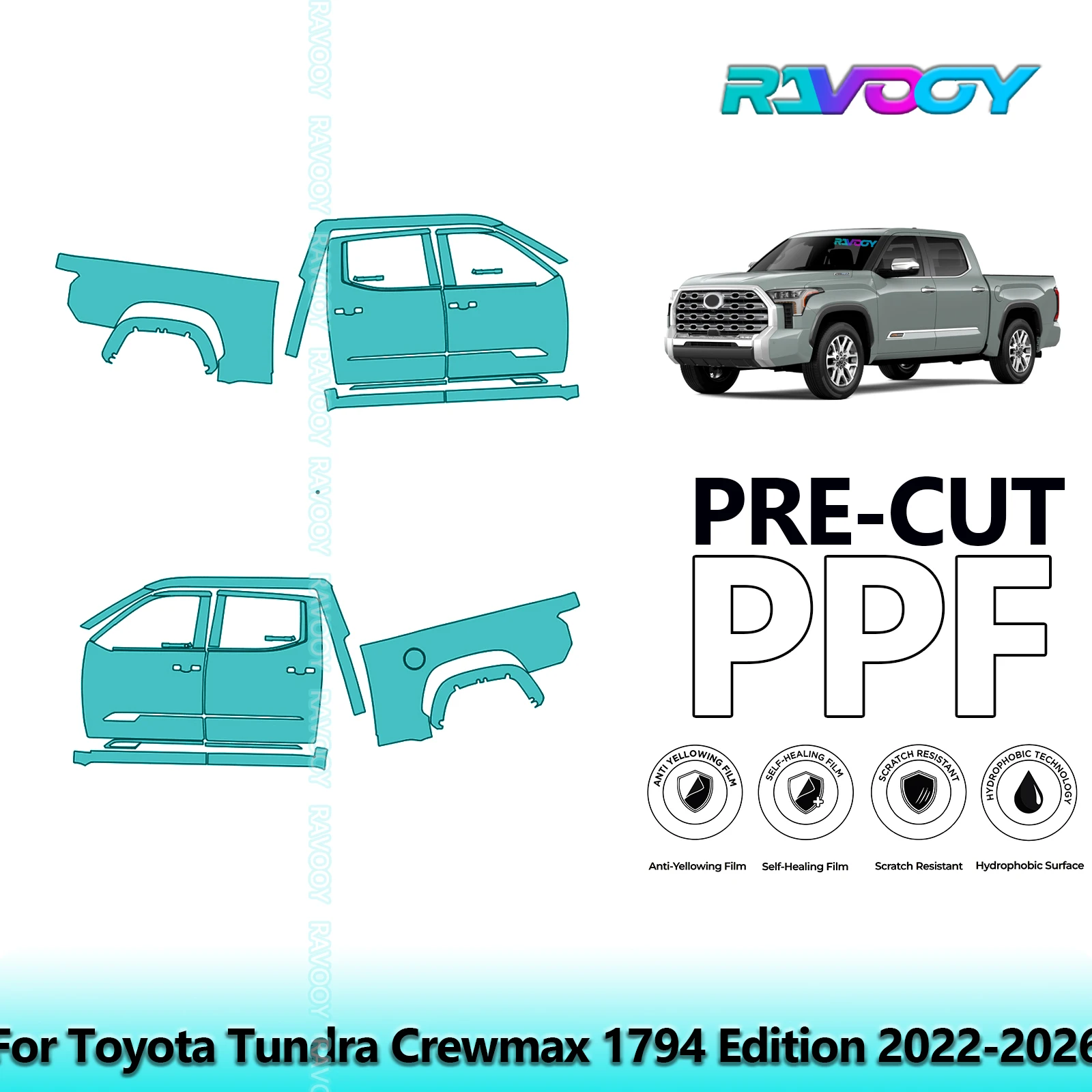 

For Toyota Tundra Crewmax 1794 Edition 2022-2026 8.5mil Pre-Cut PPF Door & A/B Pillar Kit TPU Paint Protection Film Set