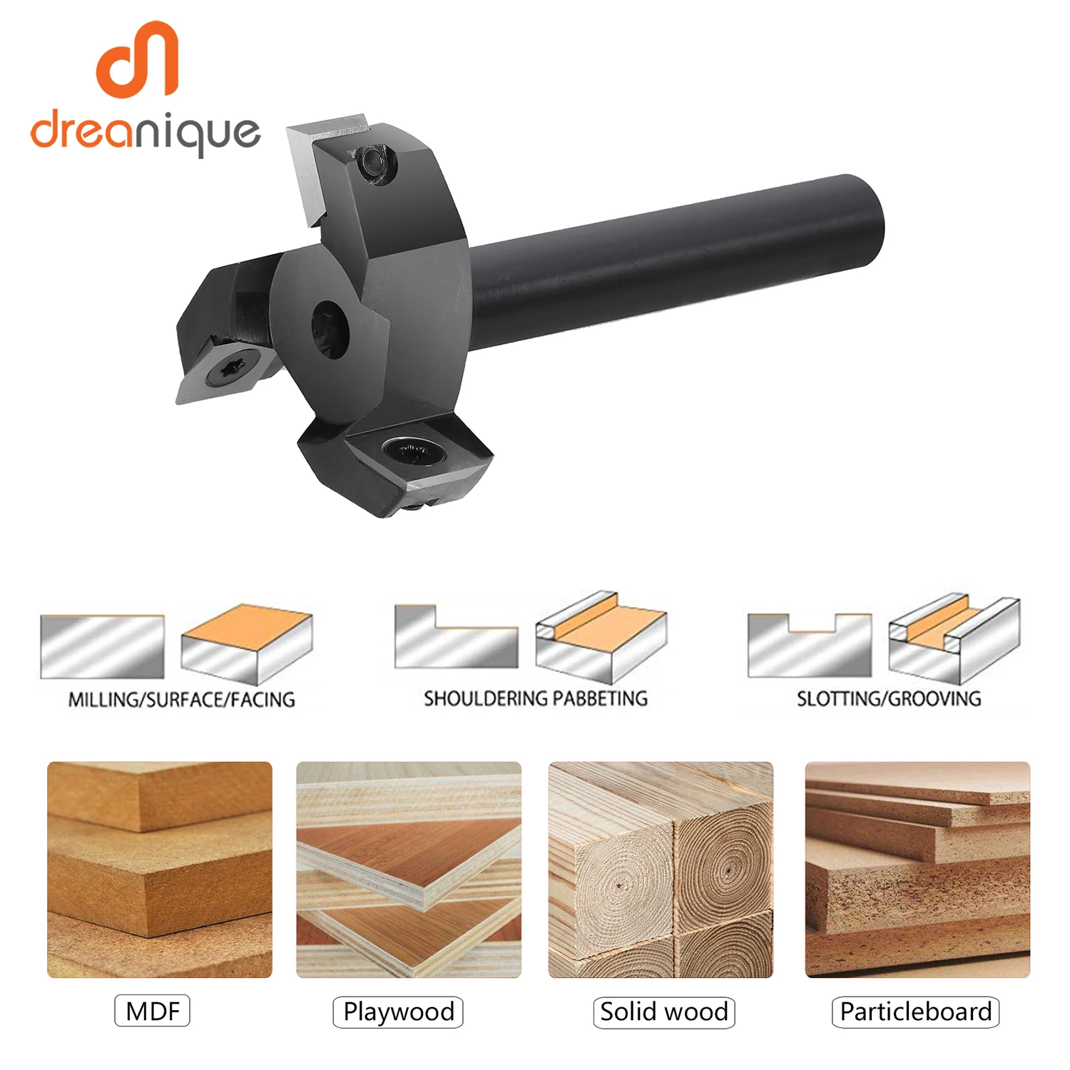 Dreanique 3-Flute Wood Planer Bit 35mm 60mm Cutting Diameter 8mm 12mm Shank Spoilboard Surfacing Router Bit Insert Carbide Slab
