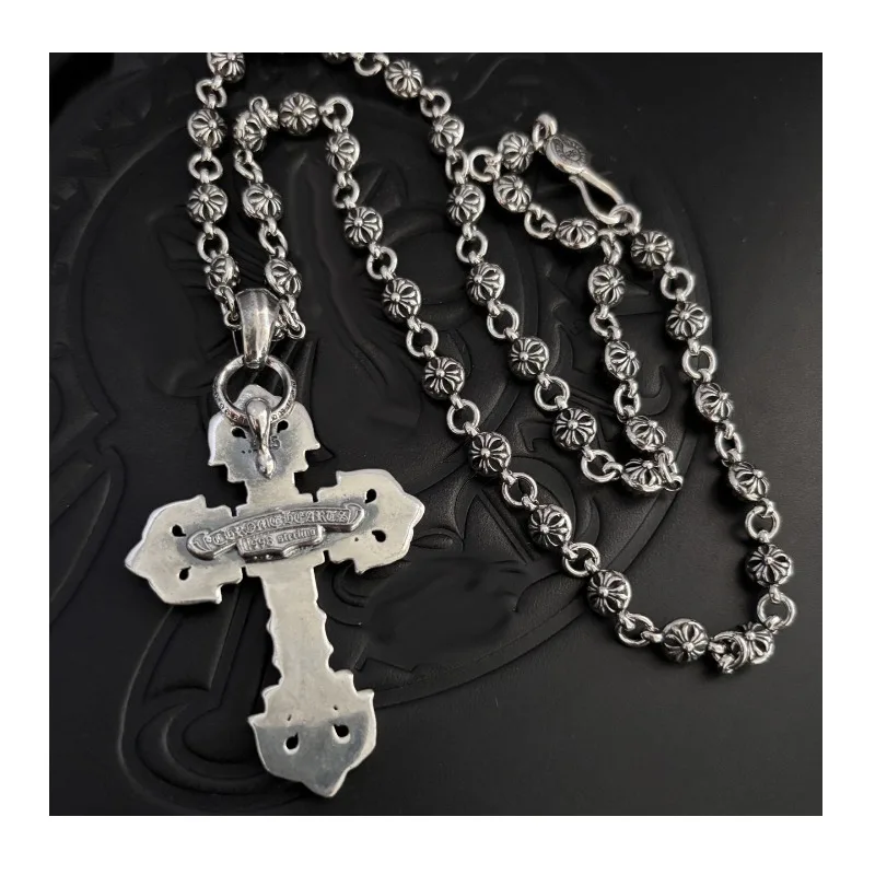 

Crowe Classic Vintage Flame Cross Necklace Fish Hook Button Head Design Punk Style Pendant Necklace