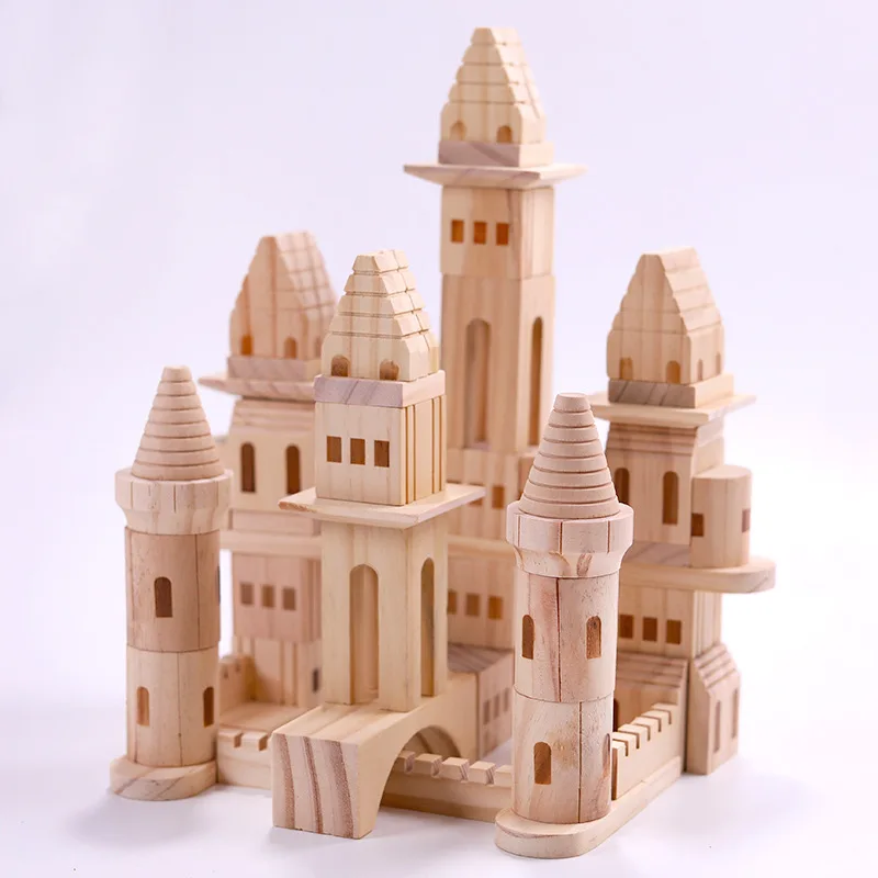 LazyChild Natural Wood Castle Stacking Blocks Parent Child Building Shape Cognition Educational Toy