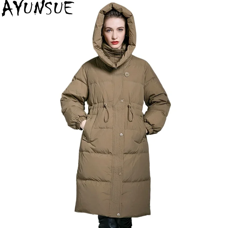 AYUNSUE White Duck Down Puffer Jacket Women Khaki Long Down Coats 2024 New Arrivals Outerwears Winter Plus Size Clothes пуховик