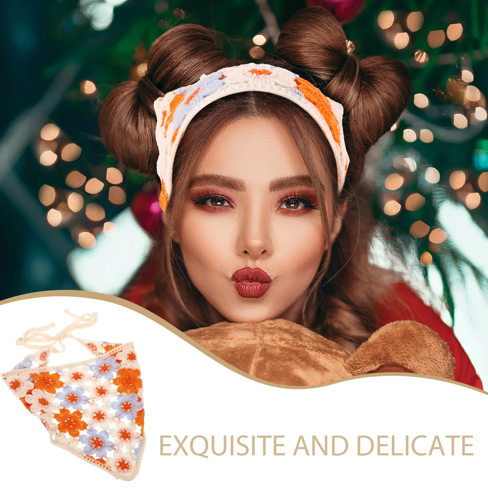 

Women Hollow Flower Crochet Headscarf Breathable Soft Hair Bandana for Daily Casual Activities Crochet Headband for Women Hair