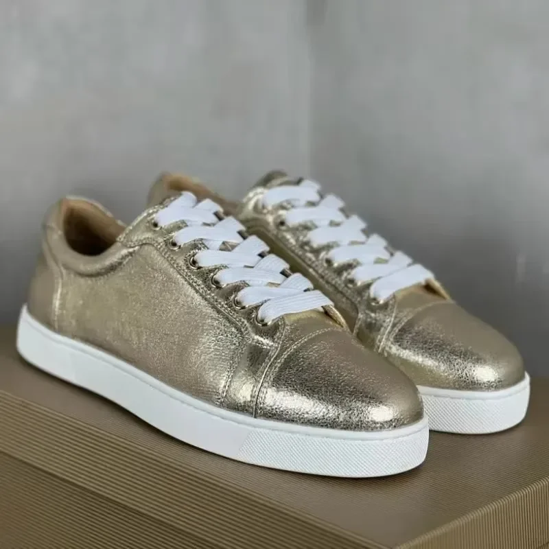 

Women's Gold Luxury Low Top Sneakers Men's Red Bottom Prom Shoes Top Quality Casual Flats Shoes