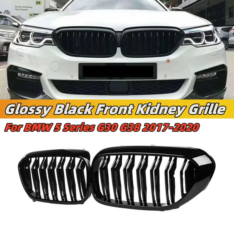 

Pair Double Slat Front Kidney Grille Bumper Grill For BMW 5 Series G30 G31 2017 2018 2019 2020 Upgrade To Facelift Style