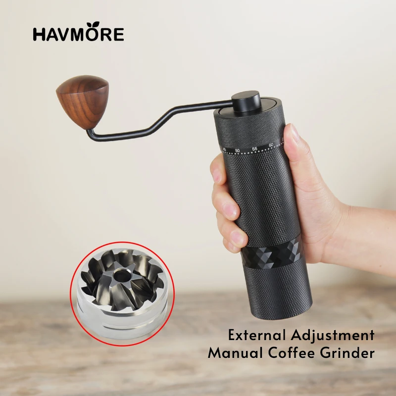 External adjustment hand-operated bean grinder CNC steel grinding core portable coffee bean grinder with adjustable thickness