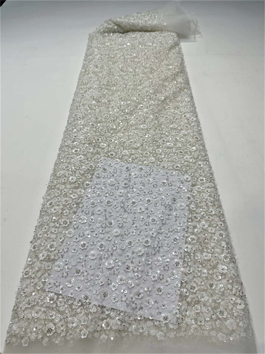 

Wine Luxury African Heavy Handmade Beaded Lace Fabric High Quality 5Yards Sequins French Tulle Bead Lace For Wedding Party